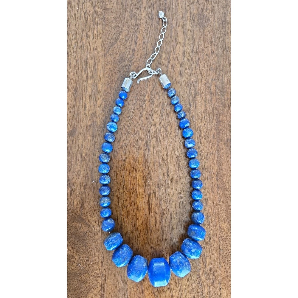 Jay King DTR Lapis Lazuli Necklace Sterling 925 Chunky Beads Vivid Blue 17"- 20"